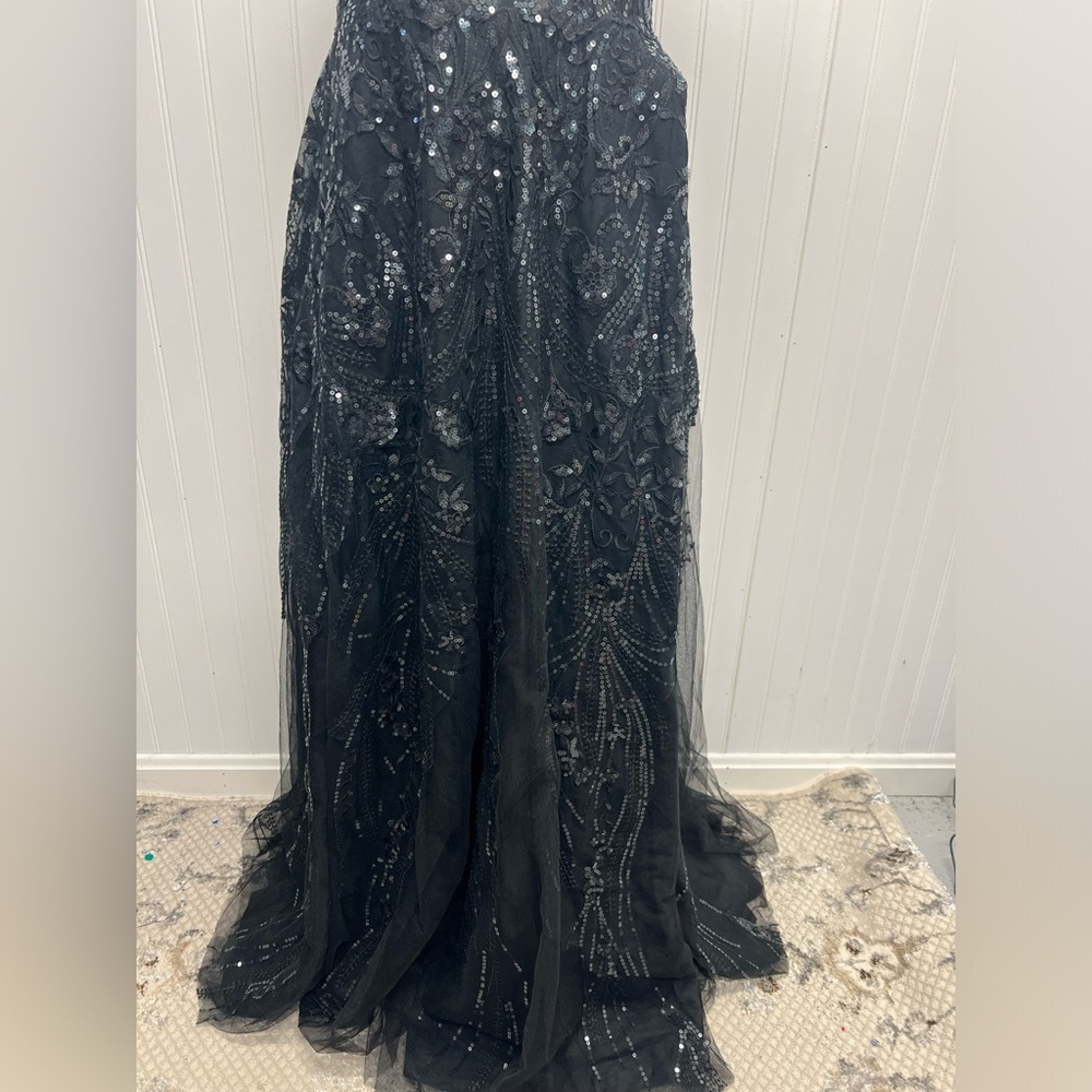 JJ’s House Black Chiffon Sequin Sweatheart Neckline Sheer Gown Sz 12‎ - Picture 3 of 13